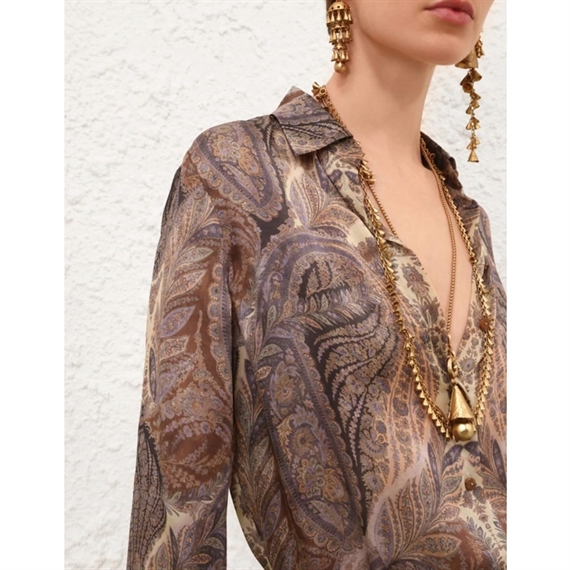 Zimmermann Hypnotic Satin Skjorte, Denim Paisley 